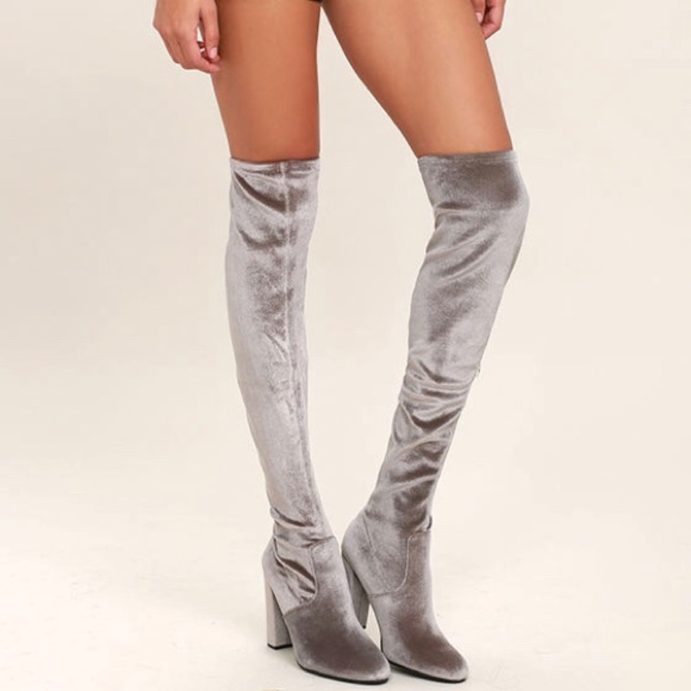 Steve Madden EMOTIONV Grey Velvet OverTheKneeBoots